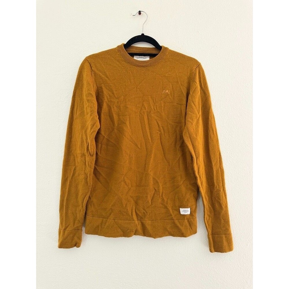 Lindbergh Denmark Merino Wool Crewneck Sweater Logo Mustard Yellow Women's Large
